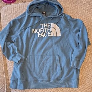The North Face Men's Light Blue Crewneck Hoodie with White Logo